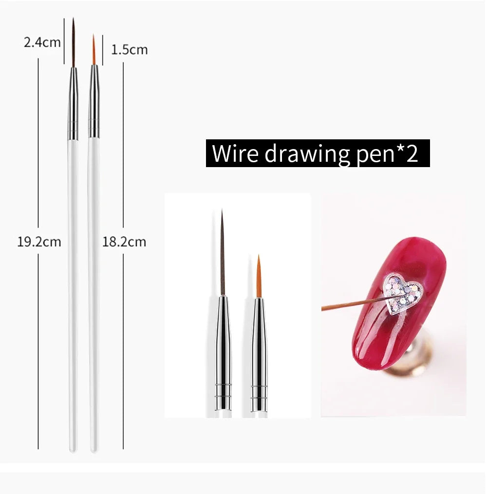 15pcs Fine Detail Paint Brush Set Acrylic UV Gel Drawing Dotting Manicure Nail Art Design Tools Makeup Accessorie Gel Brush Peaceful Pleasures Health and Wellness