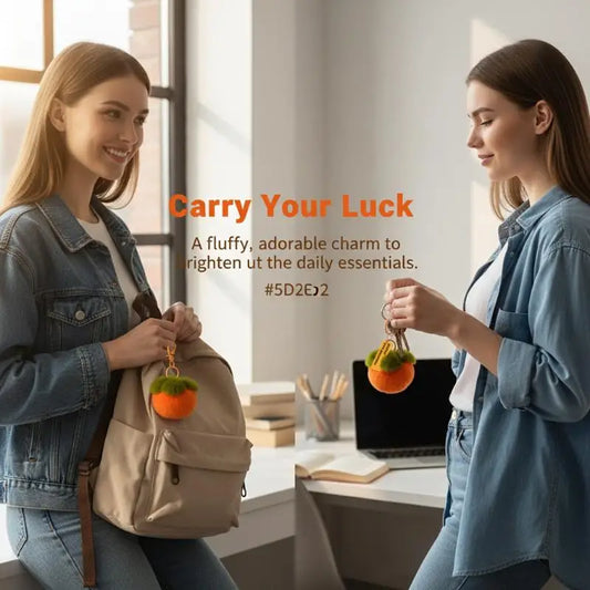 Plush Persimmon Lucky Keychain Bag Charm | Cute Fruit Pendant Plush Keychain Charm Oasis Select