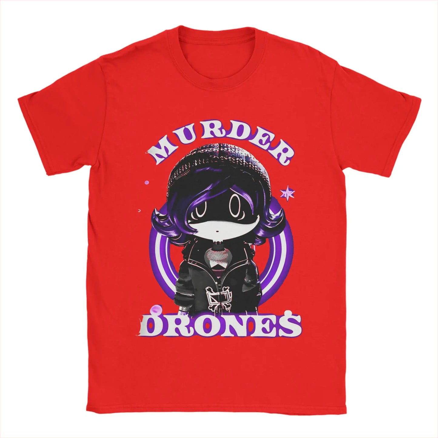 Murder Drones Men T Shirt Vintage Tee Shirt Short Sleeve Round Collar T-Shirt Pure Cotton Printing Tops Peaceful Pleasures Health and Wellness Red 6XL