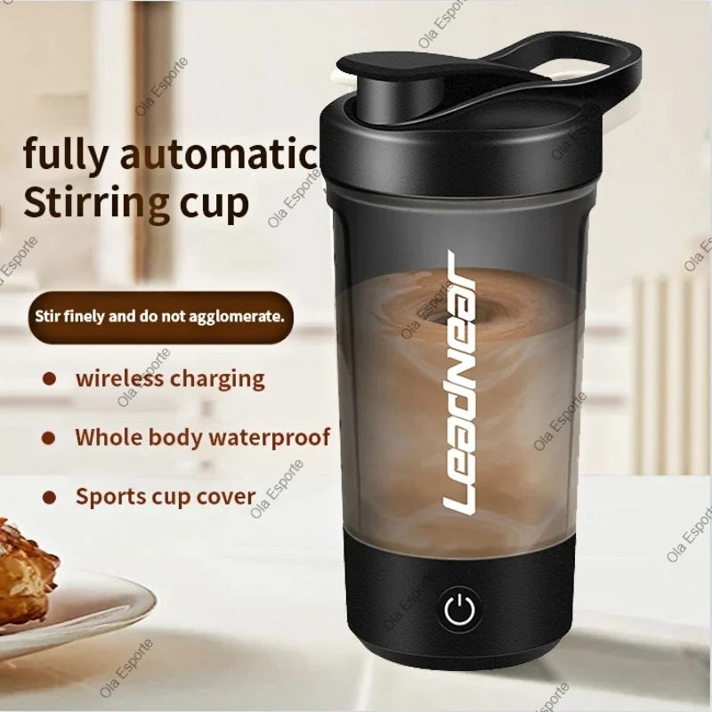 New Portable Electric Protein Shaker Bottle USB Rechargeable Shaker Bottle Multipurpose 450ml Mixer Cups for Fitness Workout Men Peaceful Pleasures Health and Wellness Black 401-500ml