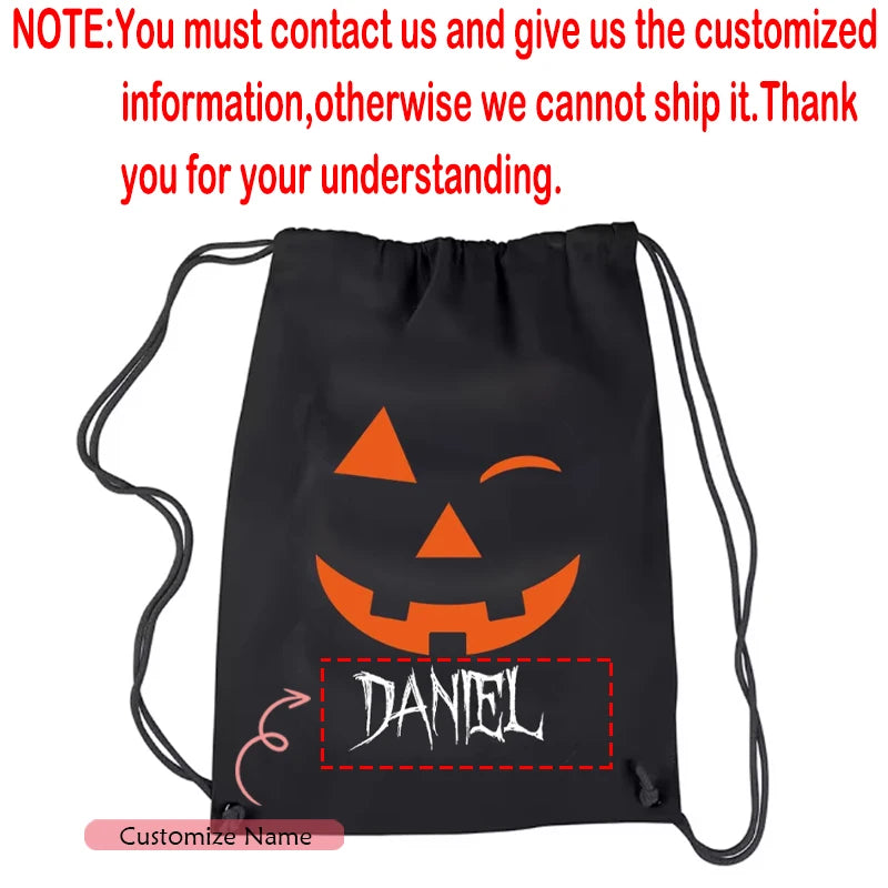 Personalized Halloween Pumpkin Drawstring Bag | Custom Candy Backpack Halloween Drawstring Bag Peaceful Pleasures Health and Wellness Custom E 34X43CM