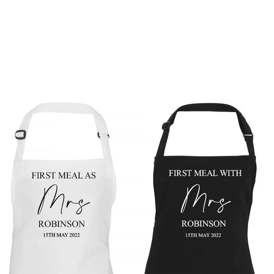 Personalized Wedding Apron | Mr & Mrs Newlywed Couple Gift Personalized Kitchen Apron Peaceful Pleasures Health and Wellness