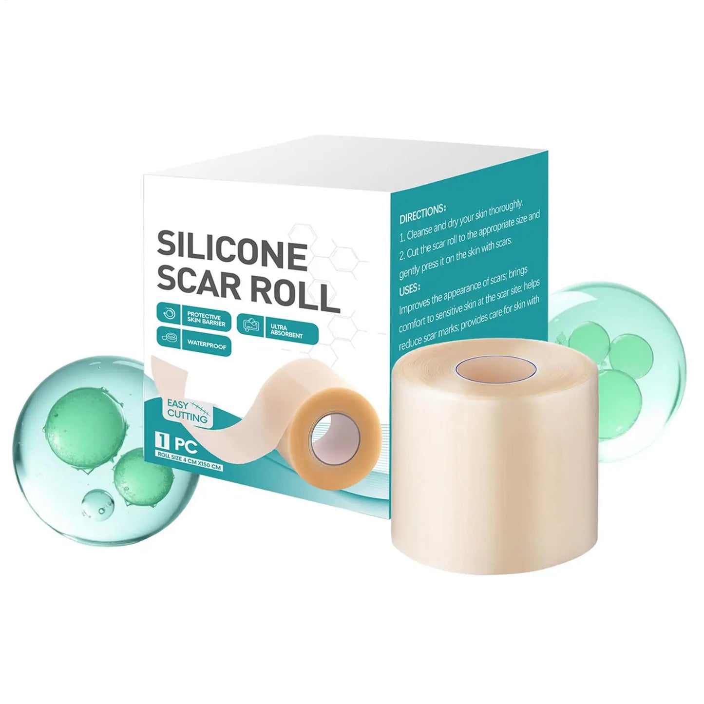 Hydrocolloid Silicone Scar Sheet Roll | Self-Adhesive Patch 4×150cm Silicone Scar Sheet Peaceful Pleasures Health and Wellness