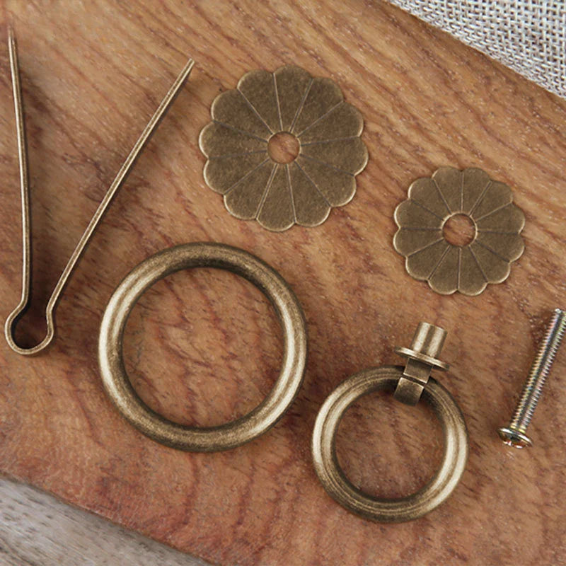 Antique Brass Ring Pull Knob | Vintage Cabinet Drawer Handle