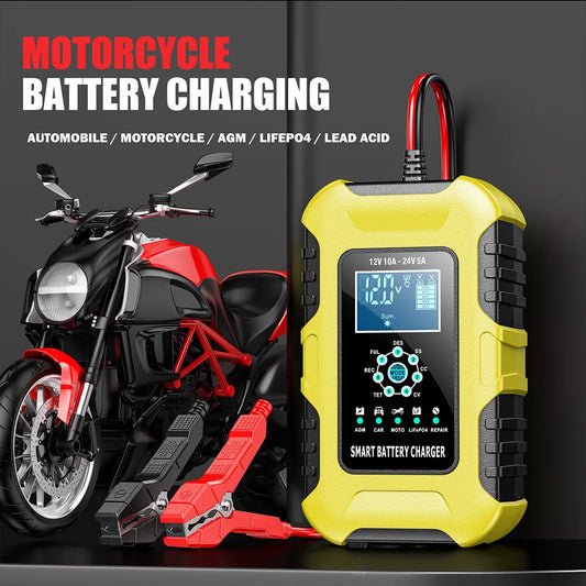 12V/10A 24V/5A Car Battery Charger Full Automatic Smart AGM Wet Battery Maintainer Portable Trickle Charger Peaceful Pleasures Health and Wellness
