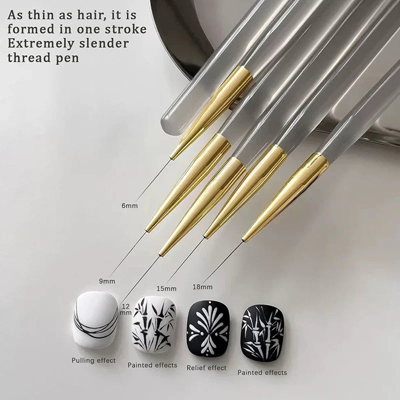 5Pcs Acrylic Handle Extremely Fine Nail Art Liner Pens DIY Painting Brushes for Drawing Lines Stripes Flowers UV Gel Brush Peaceful Pleasures Health and Wellness