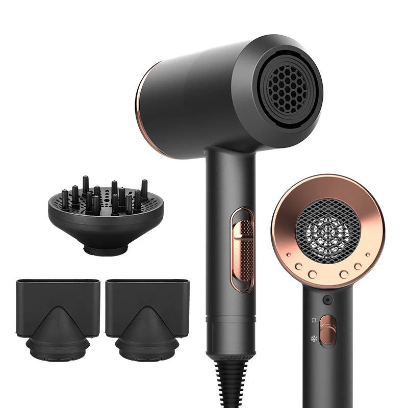 Professional Hair Dryer Strong Wind Hot Air Cold Air Ion Salon HairDryer 1800w Brush Negative Ion Blow Dryer with Diffuser Peaceful Pleasures Health and Wellness Black EU