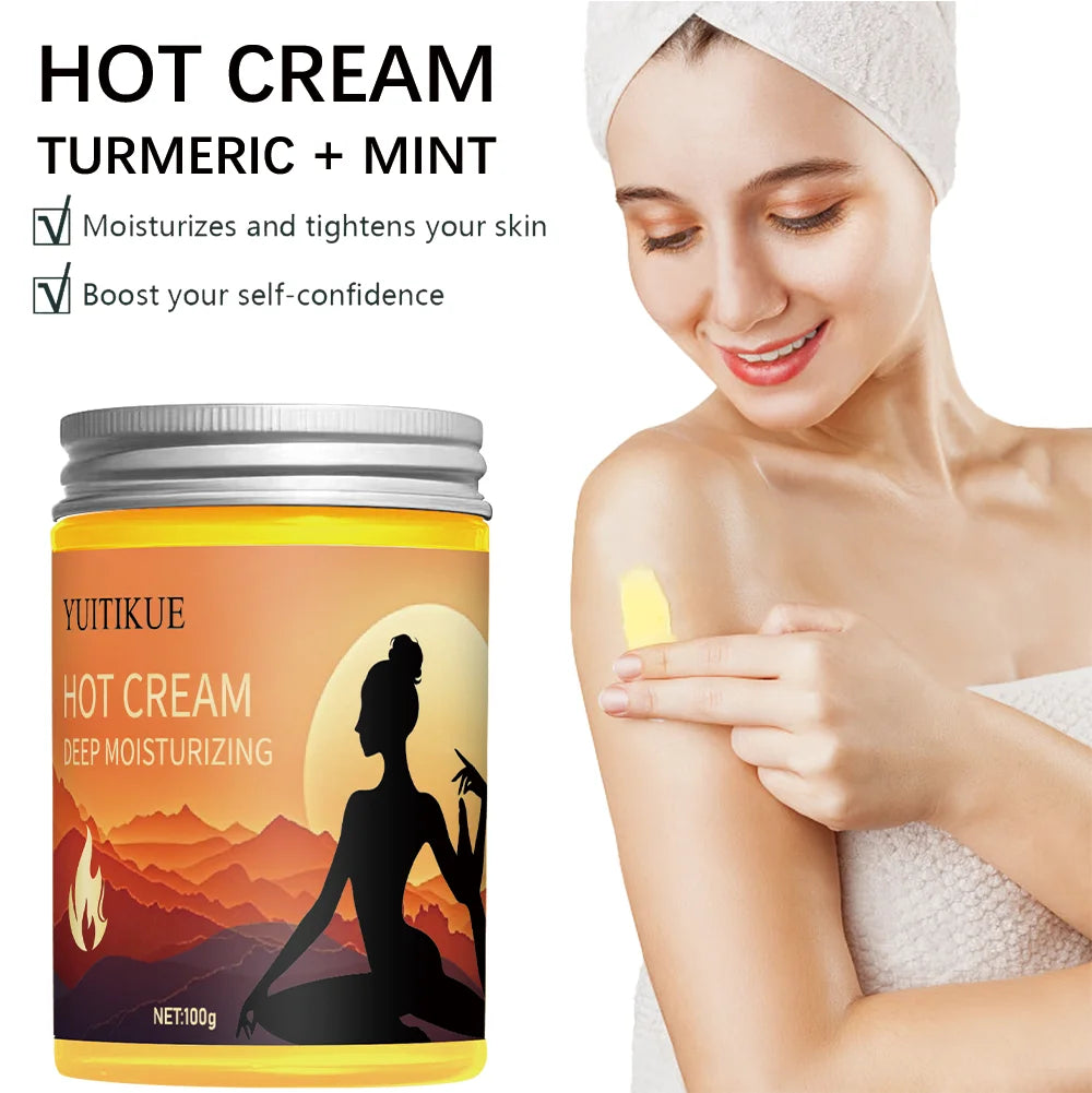 YUITIKUE Hot Cream 100g - Turmeric & Mint Heating Formula, Firms & Lifts Abdomen, Arms, Legs, Fast Absorbing, Confidence Boost Peaceful Pleasures Health and Wellness Default Title