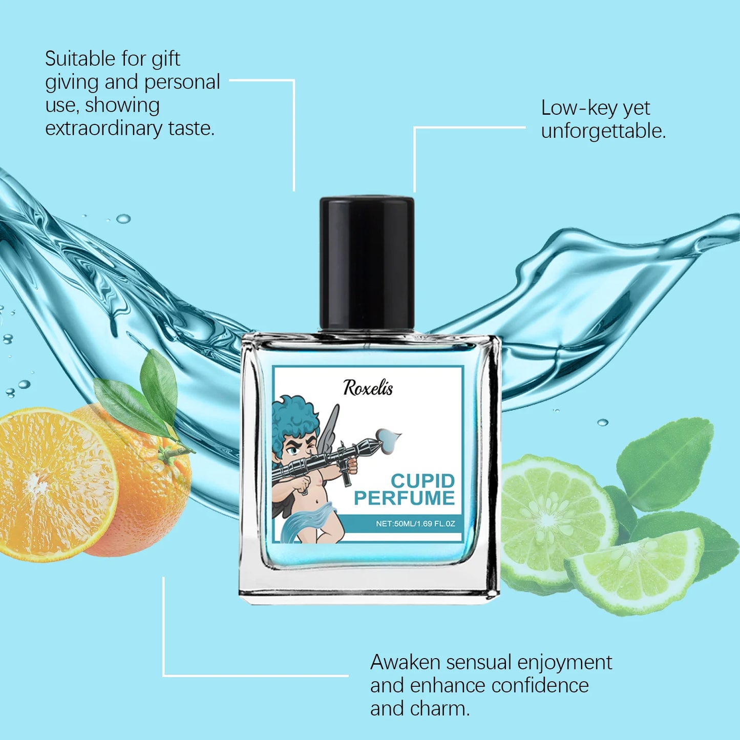 Roxelis 50ml Cupid Glamour Perfume Men Pheromone Fragrance Long Lasting Gentlemen Festival Couple Gifts Cologne Charming Perfume Peaceful Pleasures Health and Wellness