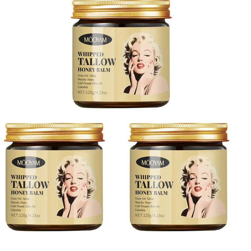 120g Whipped Beef Tallow And Honey Balm Beef Tallow Face Moisturizer Face & Body Skin Care Grass Fed Grass Finished Face Cream Peaceful Pleasures Health and Wellness 3PCS
