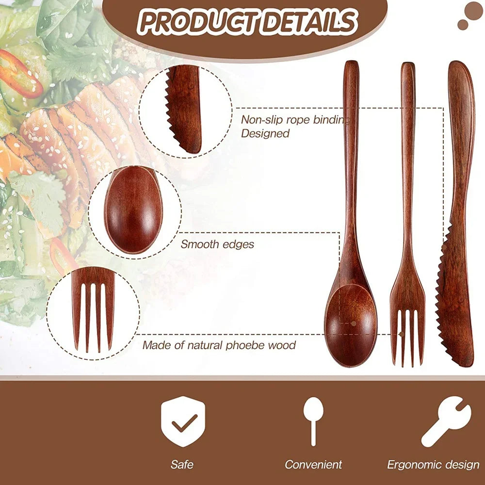 24/12 Pieces Wooden Spoon Soup Spoon and Fork Tableware Natural Ellipse Ladle Spoon Set Eco Friendly Products Spoons for Cooking Peaceful Pleasures Health and Wellness