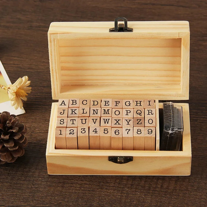 36-Piece Wood Alphabet & Number Stamp Set | Kids Stationery Craft Stamp Set Peaceful Pleasures Health and Wellness B
