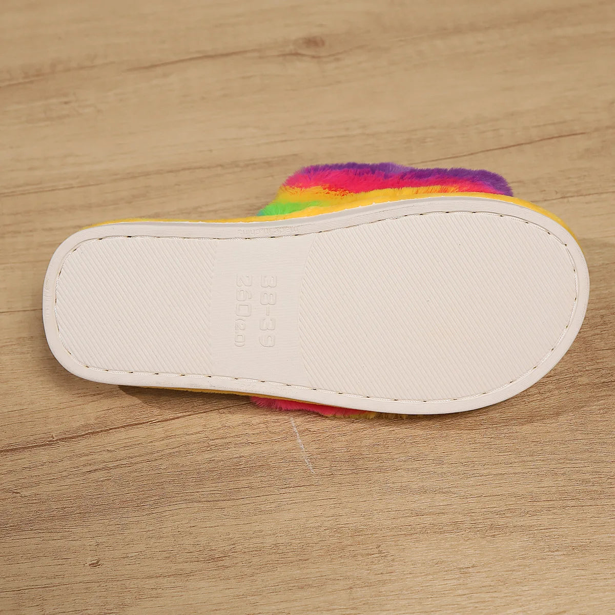 Women's Rainbow Plush Slippers – Fluffy Non-Slip Indoor Shoes