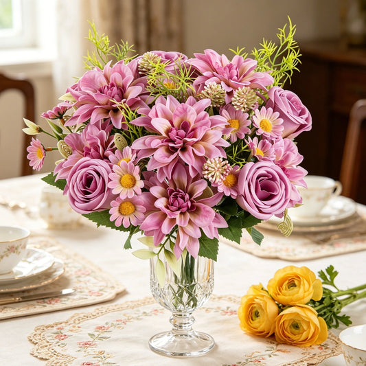 Artificial Silk Dahlia Rose Bouquet | Wedding & Home Decor Artificial Silk Bouquet Peaceful Pleasures Health and Wellness