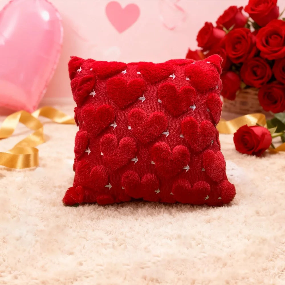 Heart Embroidery Pillow Cover 45x45cm | Soft Sofa Cushion Case