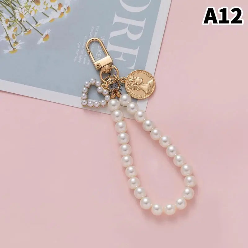 Pearl Flower Keychain Charm – Beaded Bag & Phone Pendant