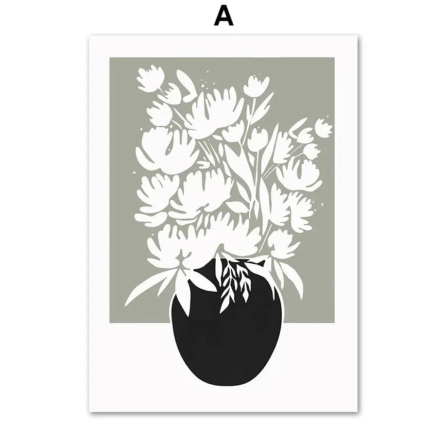Botanical Leaf & Flower Geometry Canvas Wall Art | Minimalist Print