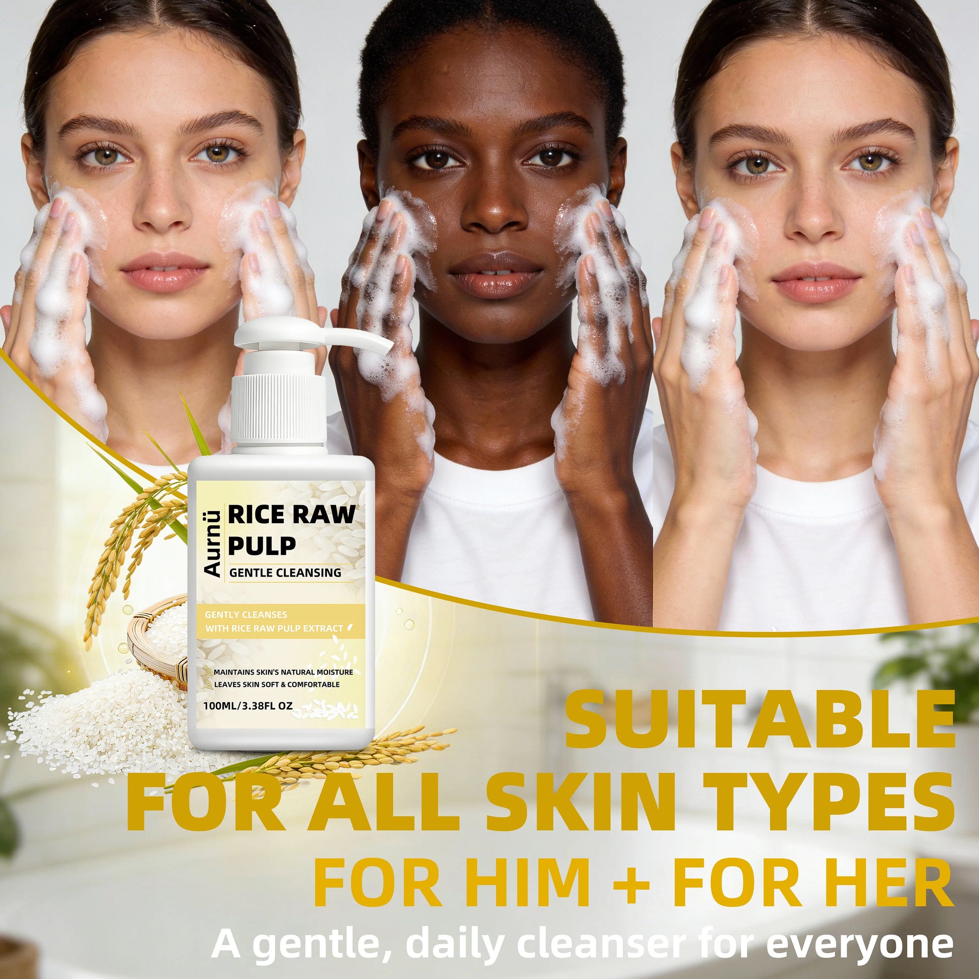 Aurnü Rice Raw Pulp Gentle Cleansing, Gently Cleanses, Smoothes Skin, Leaves It Non-Dry & Comfortable, For All Skin Types Peaceful Pleasures Health and Wellness