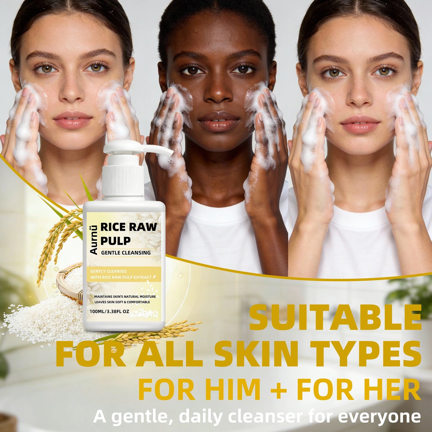 Aurnü Rice Raw Pulp Gentle Facial Cleanser – All Skin Types