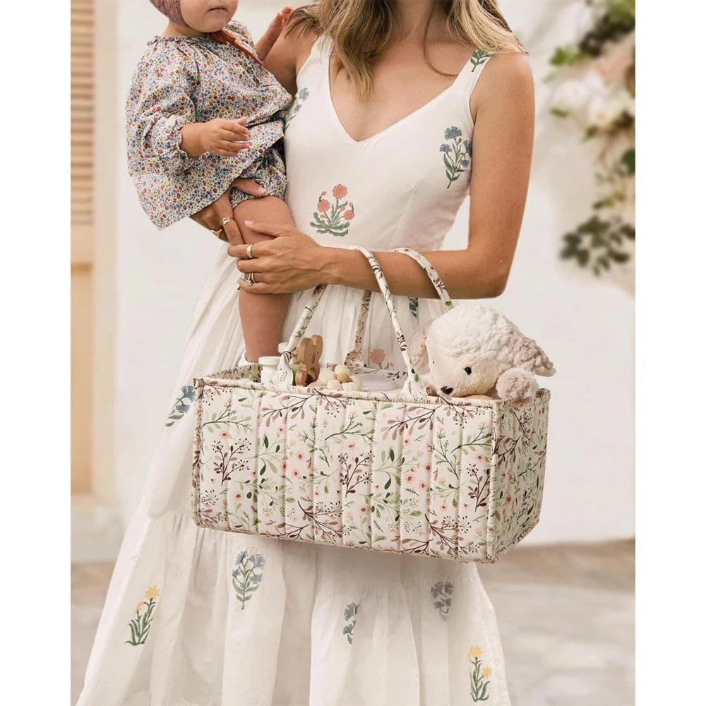 Floral Portable Diaper Caddy Organizer | Removable Divider
