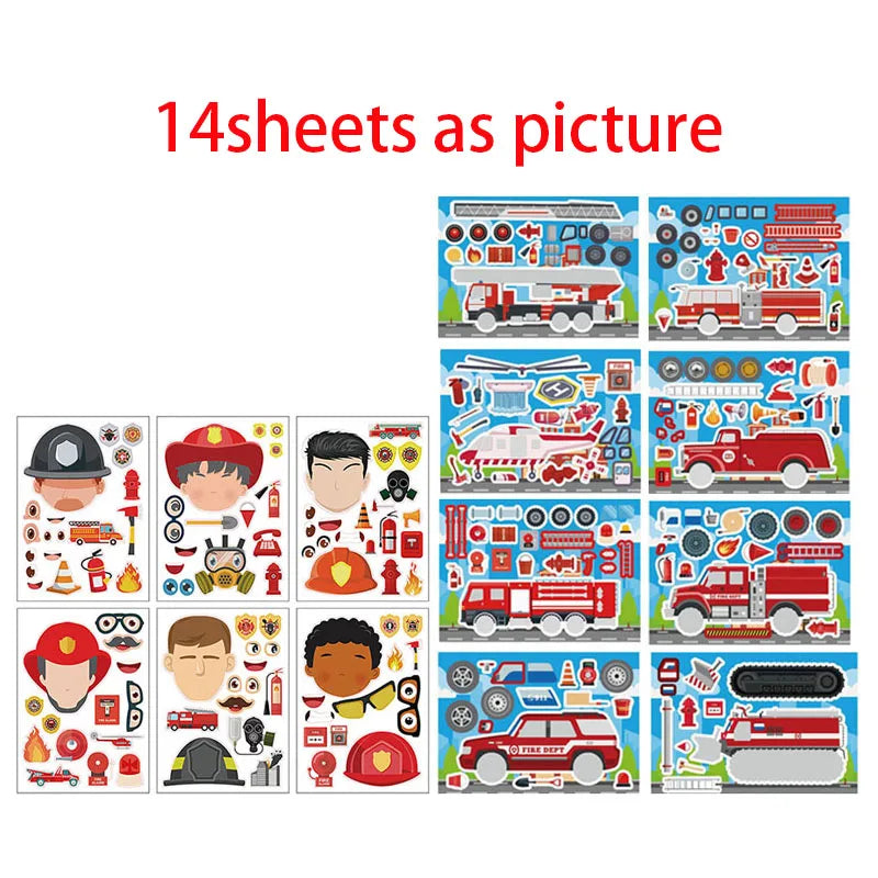 Make Fire Engine Stickers Kid DIY Toys Create Own Fireman Face