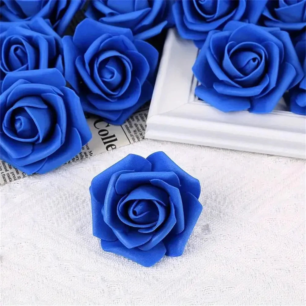 60-Piece Artificial Blue Rose Heads for Wedding & Home Decor