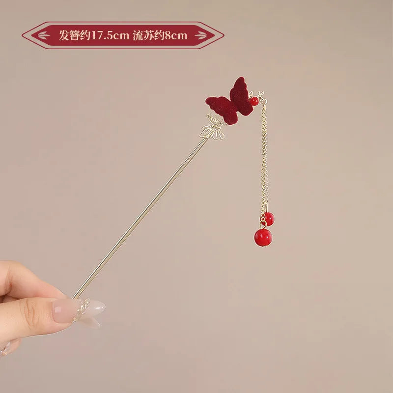 Chinese Court Style Alloy Hair Pins Durable Headdress with Elegant Tassel for Women Wedding Hanfu Cheongsam Peaceful Pleasures Health and Wellness 22