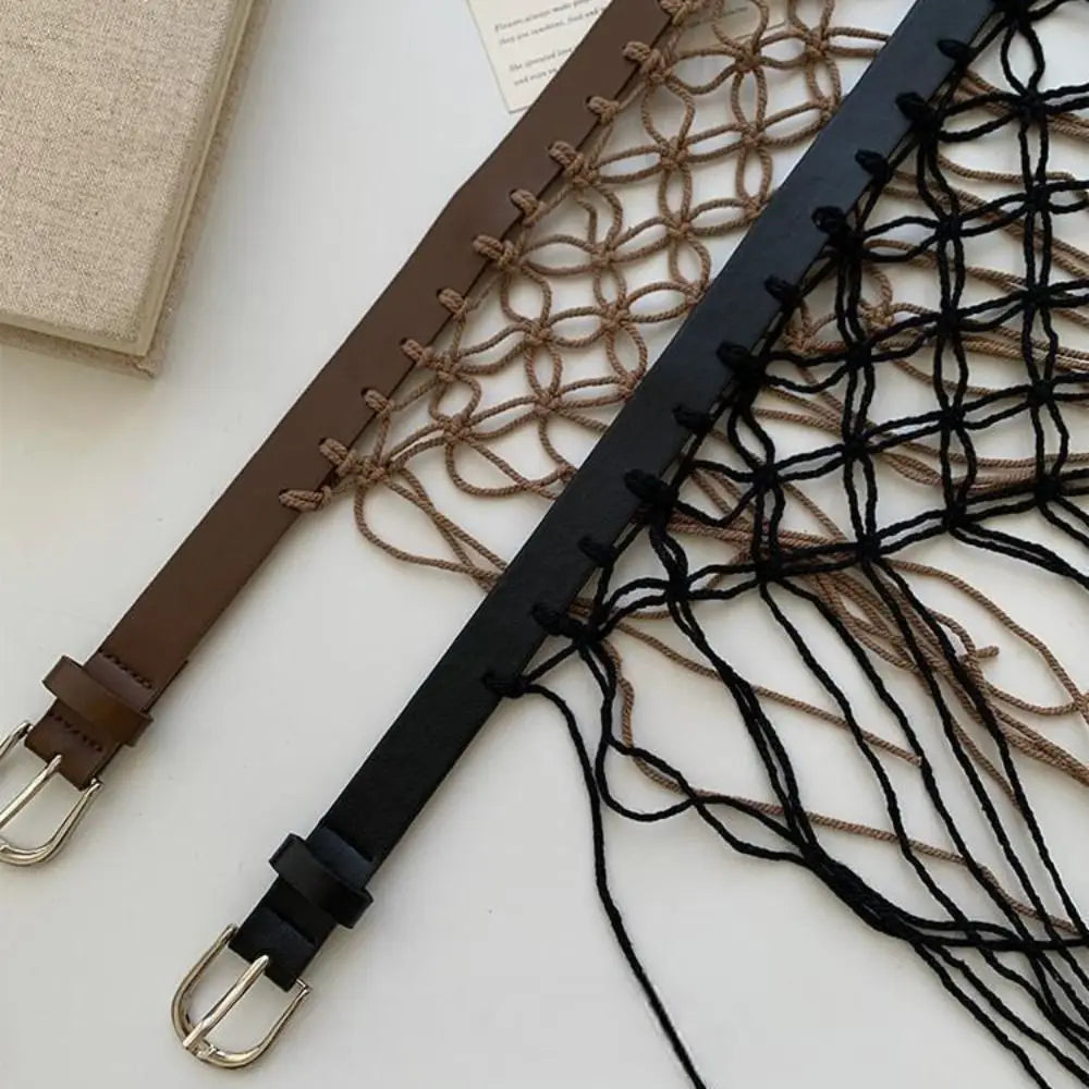 Y2K Boho Tassel Woven Belt | Retro Knit Rope Waistband Women