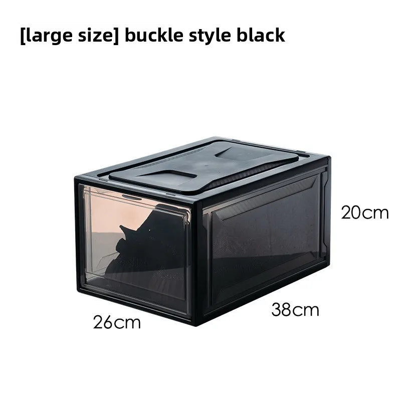 ‌Transparent Assembly Sneaker Organizer Flip Top Basketball Shoe Display Box Showcase Collectibles Unisex Home Décor Essential Peaceful Pleasures Health and Wellness L Black
