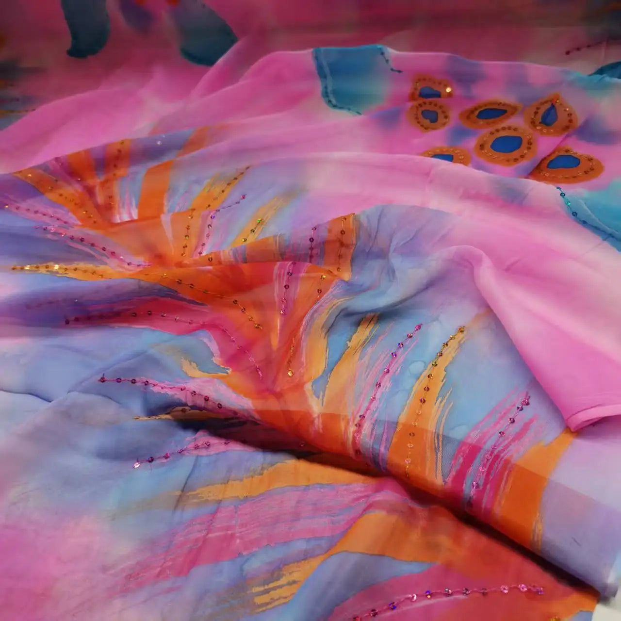 100% Silk Georgette Sequin Fabric | Saree Hijab Dress DIY