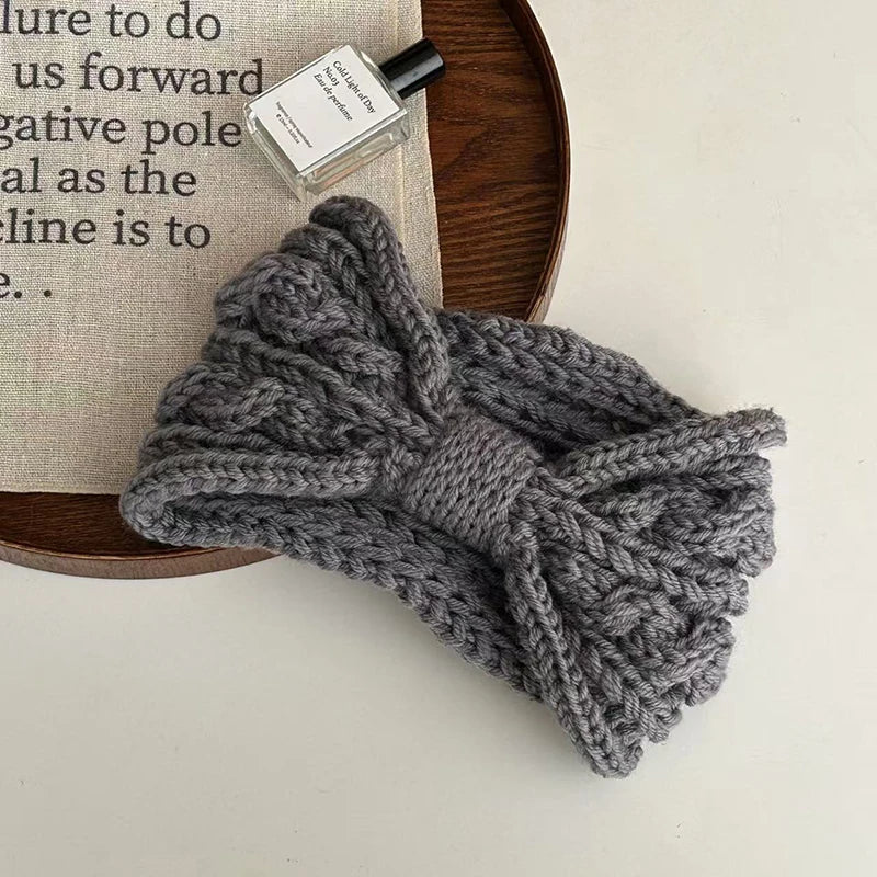 Korean Bow Knit Hair Band – Warm Windproof Headwrap for Girls