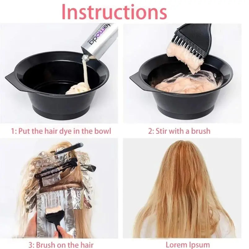 4Pcs Set Professional Hair Dyeing Kit Hair Color Dye Bowl Stirring Brush For Hair Coloring Bleaching Salon Home Hair Dye Tools Peaceful Pleasures Health and Wellness