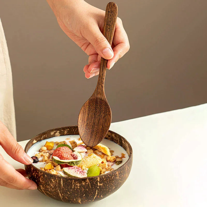 Handmade Natural Coconut Bowl with Fork & Spoon | Eco Tableware