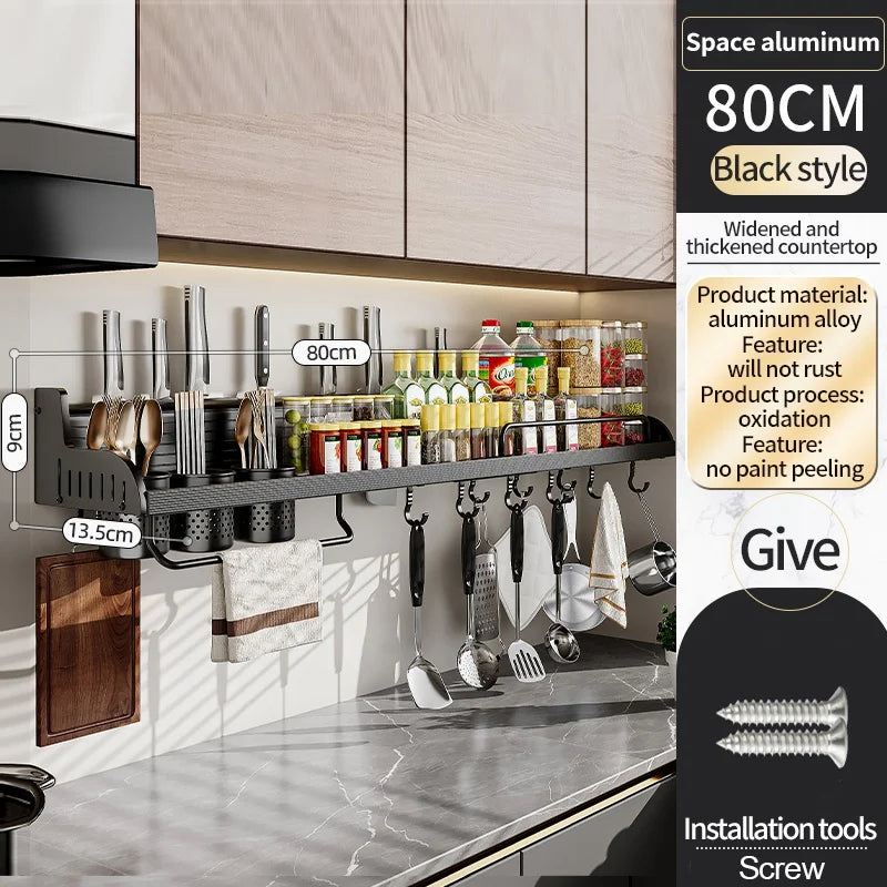 Wall-Mounted Kitchen Storage Rack – Knife & Spice Organizer