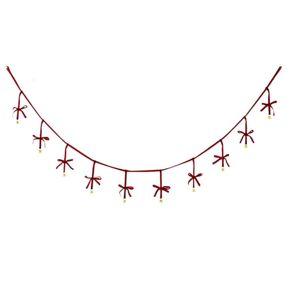 Christmas Velvet Bow Bell Garland 180cm | Holiday Tree Decor