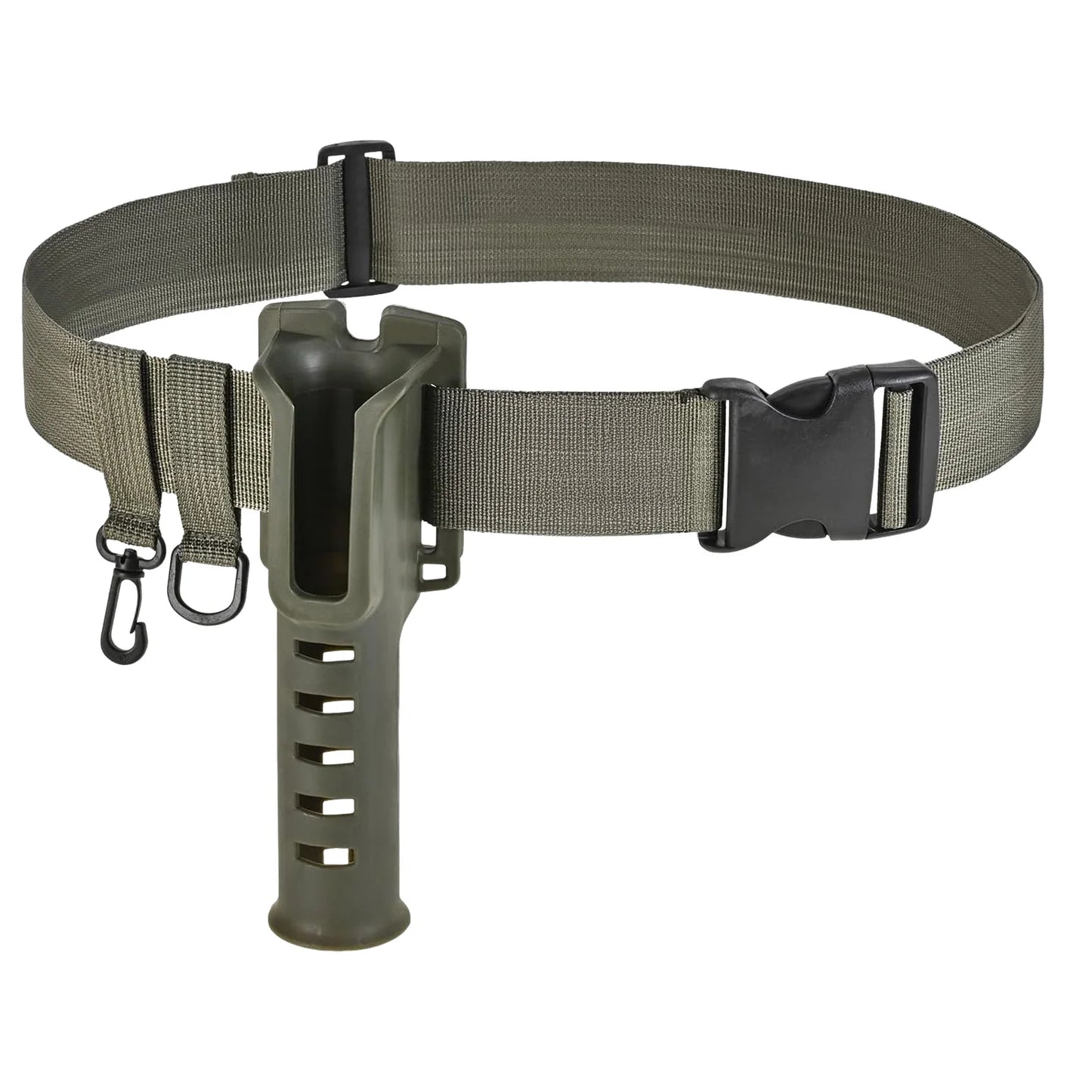 Portable Fishing Rod Holder Belt Snap-on Fishing Rod Holder Belt Pole Inserter for Spinning Casting Reel Surf Kayak Peaceful Pleasures Health and Wellness Military green