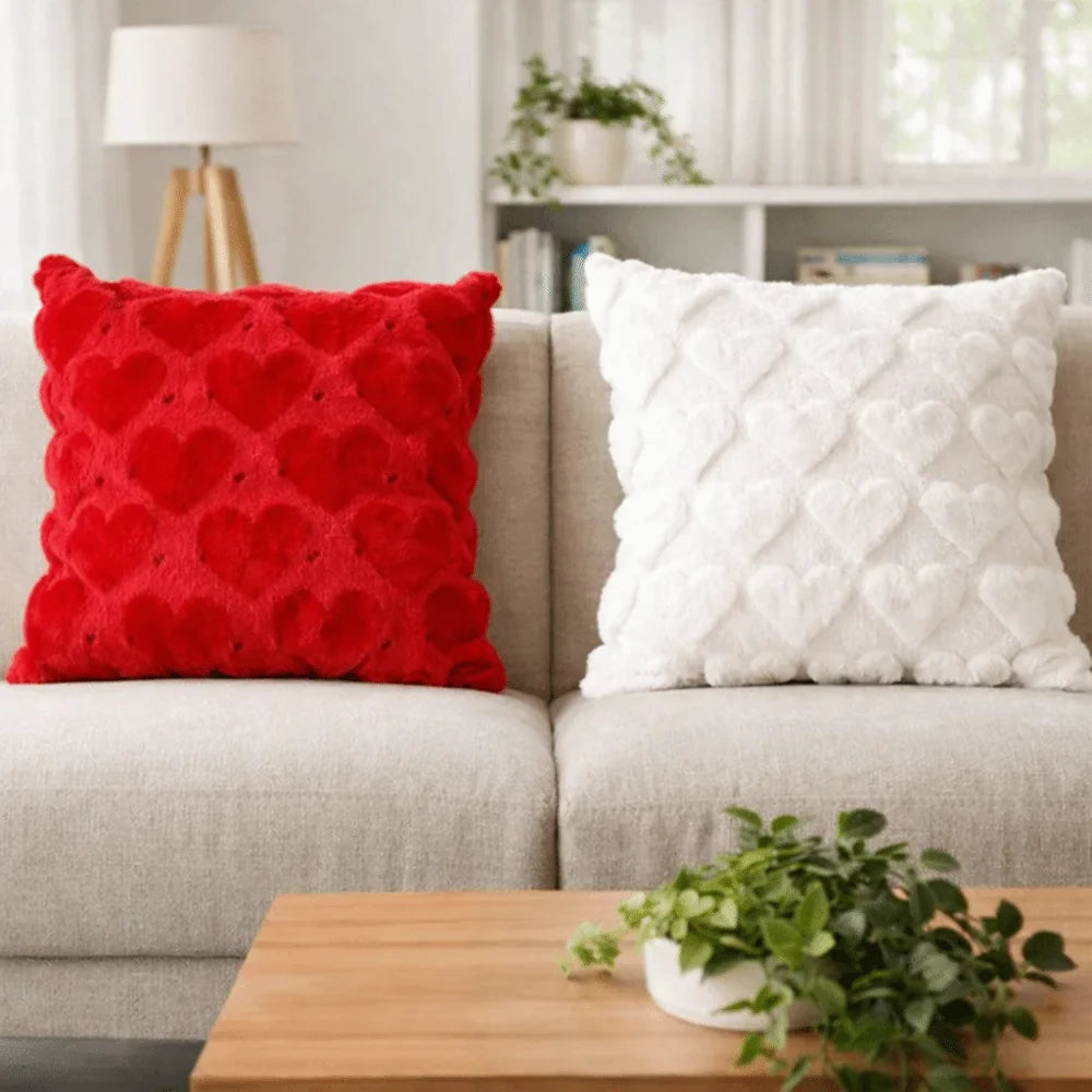 Heart Embroidery Pillow Cover 45x45cm | Soft Sofa Cushion Case