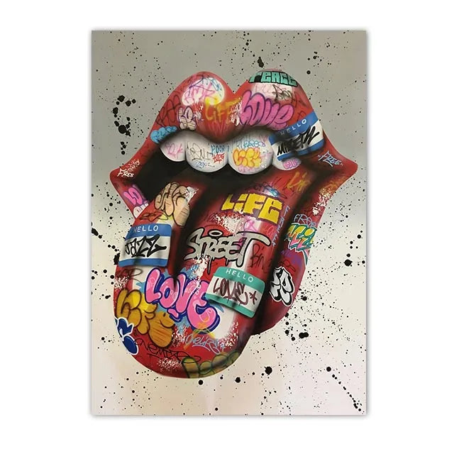 Graffiti Street Art Canvas Print | Love Kiss Hand Gestures Poster
