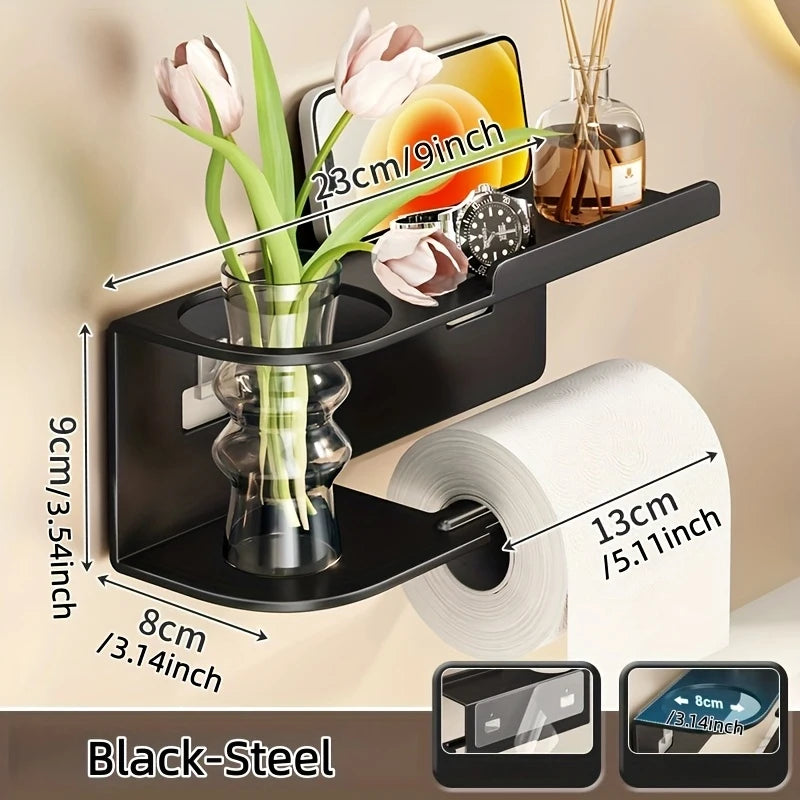 Wall-Mounted Toilet Paper Holder with Shelf & Drawer