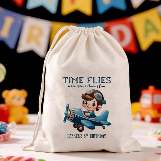 Personalized Pilot Airplane Drawstring Party Favor Bags for Boys Party Favor Bags Peaceful Pleasures Health and Wellness