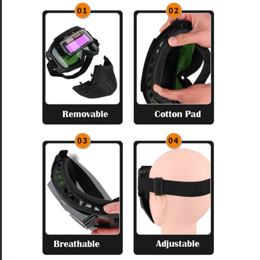 Auto Darkening Welding Glasses Adjustable Band Split Type Welder Mask Impact Resistant Detachable Face Protector Peaceful Pleasures Health and Wellness