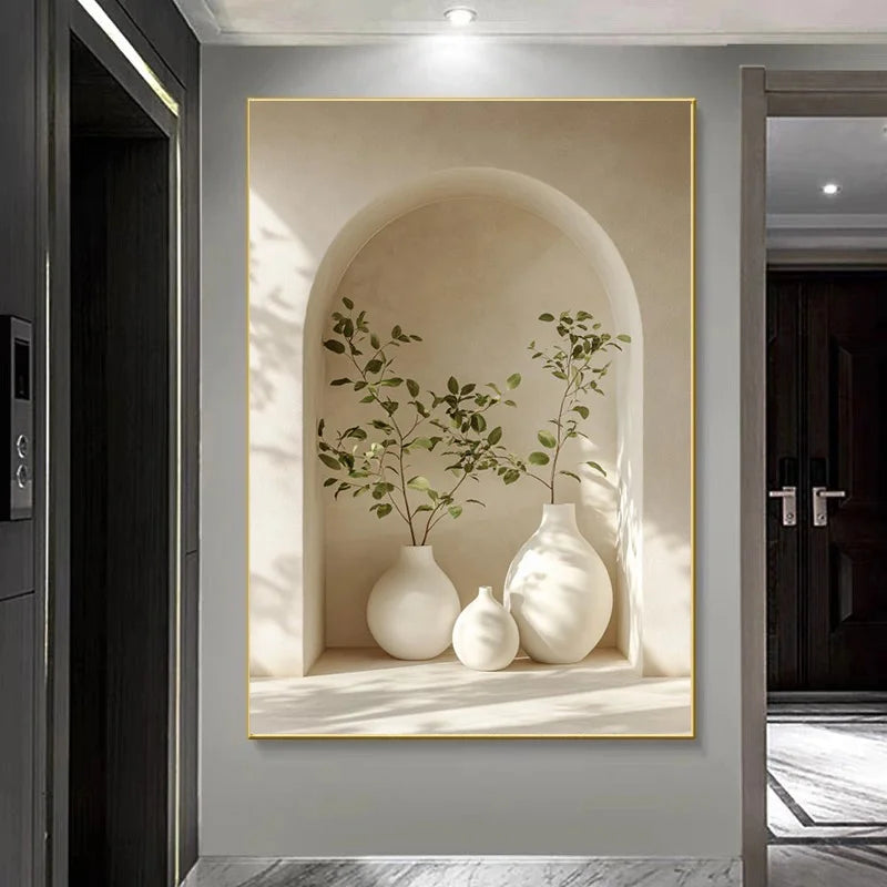 Large Frameless Canvas Art Print Modern Vase and Plant Design, Elegant Wall Decor for Living Room and Bedroom, Serene Home Decor Peaceful Pleasures Health and Wellness