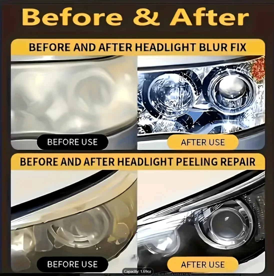 Car Headlight Restoration Kit – Remove Yellowing & Oxidation