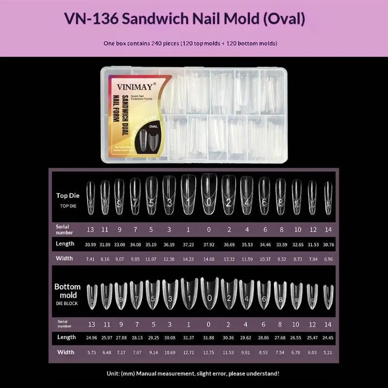 240 Pcs Sandwich Dual Nail Forms 15 Size Extensions-Dual Forms Top Bottom Mold Long Coffin Almond Nail Art Forms Manicure Tool Peaceful Pleasures Health and Wellness VN136