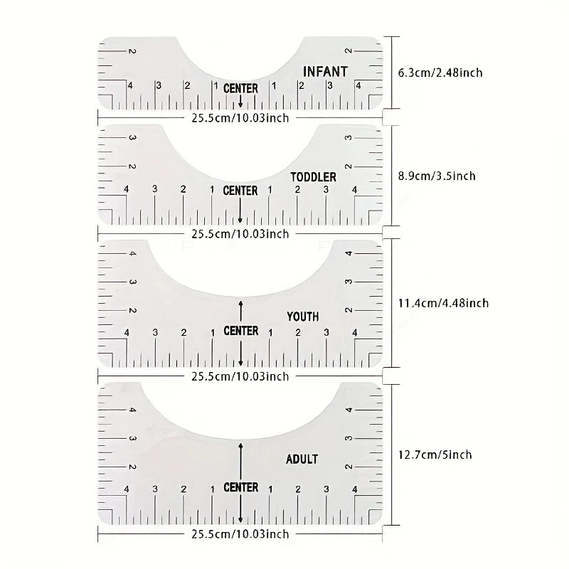 T-Shirt Ruler Guide – PVC Alignment Tool for Heat Press Designs T-Shirt Alignment Ruler Peaceful Pleasures Health and Wellness 4Pcs