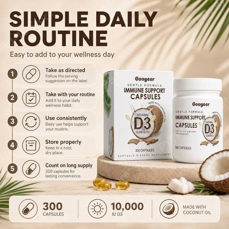 Googeer Vitamin D3 2000 IU Softgels with Coconut Oil – 300ct