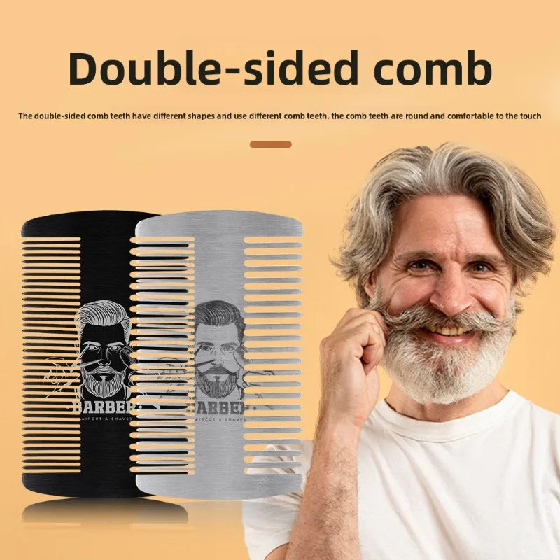 Stainless Steel Double Sided Beard Comb for Men Travel Pocket Hair Styling Mustache Grooming Tool with Fringe Smoothing Design Peaceful Pleasures Health and Wellness