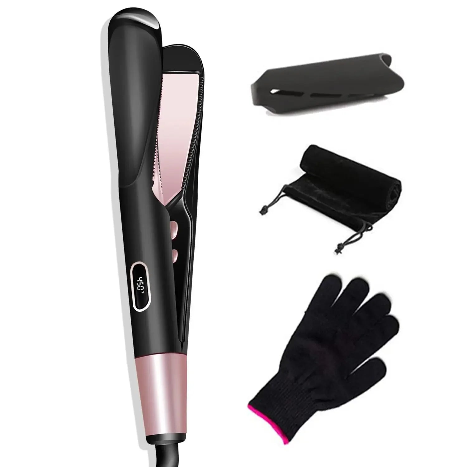 2 In 1 Curling And Straightening Twist Iron Splint Professional Negative Ion Flat Iron Instant Heating Hair Straightener&Curler Peaceful Pleasures Health and Wellness Black no box US