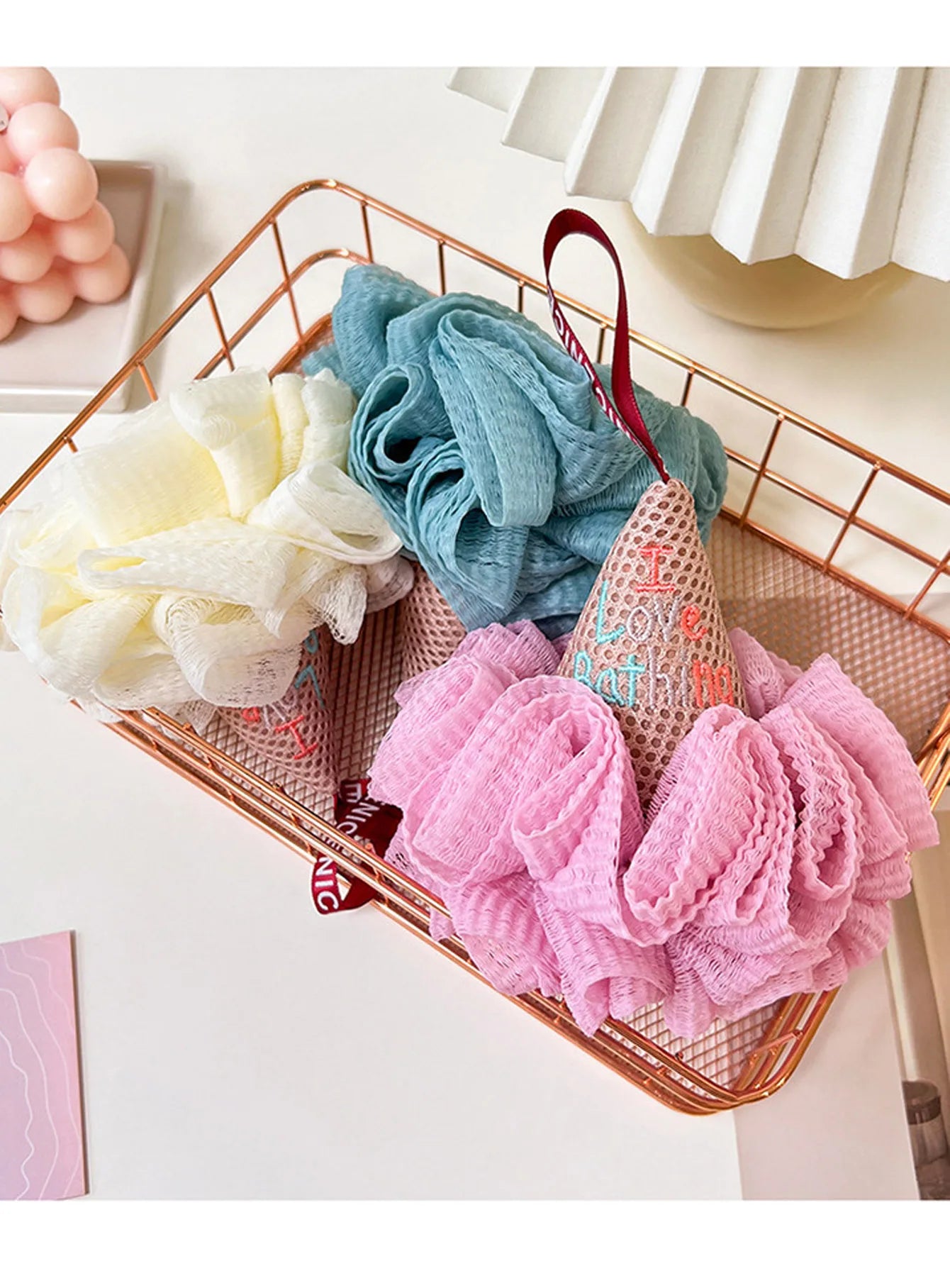 1Pcs Men Women Cute Ice Cream Bath Ball Nylon Mesh Shower Ball for Body Cleaning Reusable Bath Accessories Peaceful Pleasures Health and Wellness