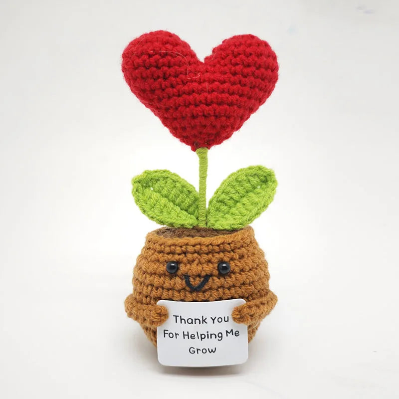 Crochet Sunflower Pot Ornament | Handmade Gift with Positivity Card